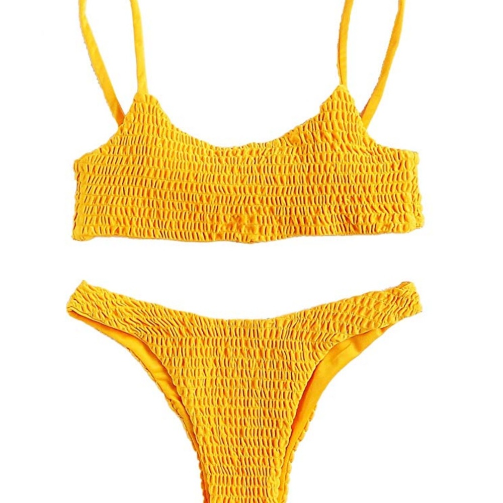 Yellow High Cut Textured Bikini NWT